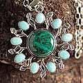 Handcrafted Sterling Silver 'Sun' Chrysocolla Necklace (Peru)