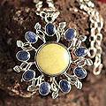 Handcrafted Sterling Silver 'Sun' Serpentine Sodalite Necklace (Peru)