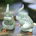 Set of 3 Ceramic 'Elephant Prayer' Celadon Sculptures (Thailand)