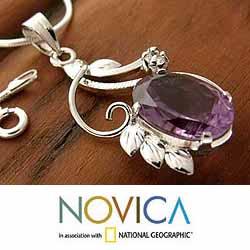 Sterling Silver 'Nostalgia' Amethyst Flower Necklace (India)