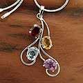 Sterling Silver 'India Lights' Amethyst Garnet Necklace (India)