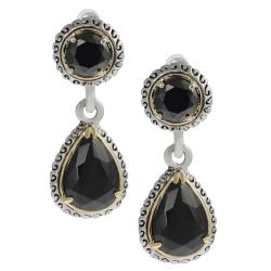 Journee Collection Silvertone Round-cut and Teardrop Black CZ Dangle Earrings