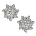Journee Collection Silvertone Pave-set CZ and Faux Pearl Flower Earrings