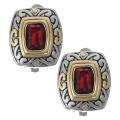 Two-tone Red Cubic Zirconia Ornate Clip-on Earrings