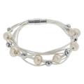 Stainless Steel Bead and Faux Pearl Multi-strand White Bracelet