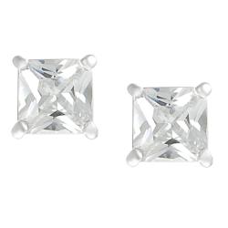 Journee Collection Silvertone Princess-cut CZ Stud Earrings
