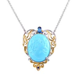 Michael Valitutti Two-tone Turquoise Cameo and Blue Topaz Necklace