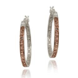 Rose Gold over Silver Champagne Diamond Hoop Earrings