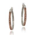 Rose Gold over Silver Champagne Diamond Hoop Earrings