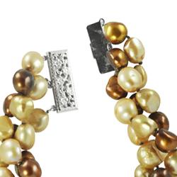 Pearls For You Sterling Silver Chocolate Baroque Pearl 3-Strand Bracelet (9-10 mm)