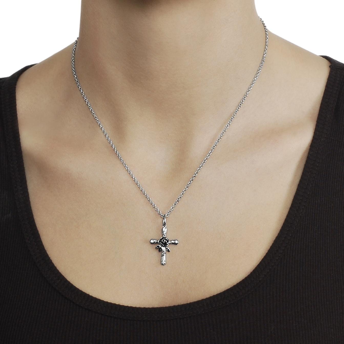 Journee Collection Stainless Steel CZ Rose Cross Necklace