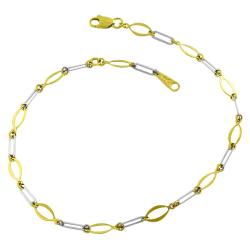 14k Two-tone Gold 10-inch Flat Oval Link Anklet