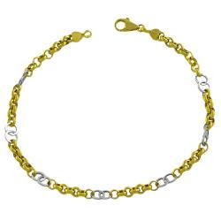 14k Two-tone Gold 9-inch Alternating Rolo Link Anklet