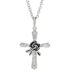 Journee Collection Stainless Steel CZ Rose Cross Necklace