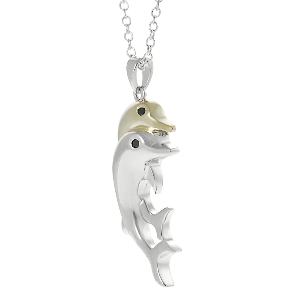 Journee Collection Two tone Black CZ Dolphin Necklace