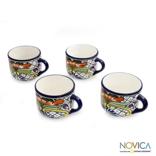Set of 4 Ceramic 'Guanajuato Flora' Talavera Coffee Cups (Mexico)