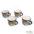 Set of 4 Ceramic 'Guanajuato Flora' Talavera Coffee Cups (Mexico)