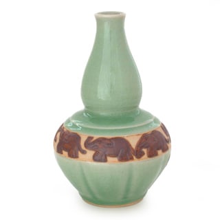 Celadon Ceramic 'Elephant Heralds' Vase (Thailand)
