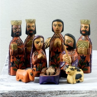 Set of 10 Handcrafted Pinewood 'Angelical' Nativity Scene (Guatemala)
