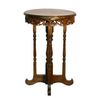 EXP Brown Teak Wood End Table with Vine Carving