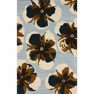 Handmade Floral Light Blue Wool Rug