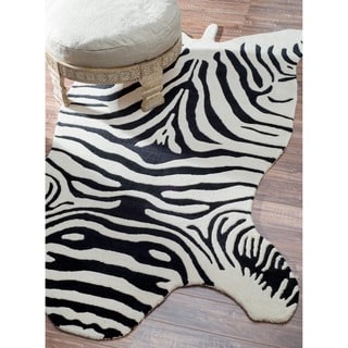 Hand-tufted Alexa Animal Shape Zebra Black Wool Rug (6' x 9')