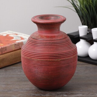 Antique Red Spiral Wood Vase (India)