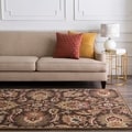 Hand-tufted Sarita Chocolate Brown Floral Wool Rug (2' x 4' Hearth)