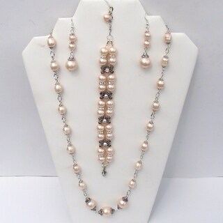 30-Inch Pastel Pink Glass Pearl Wedding Jewelry Set