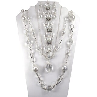 White Glass Pearl and Clear Crystal Wedding Jewelry Set
