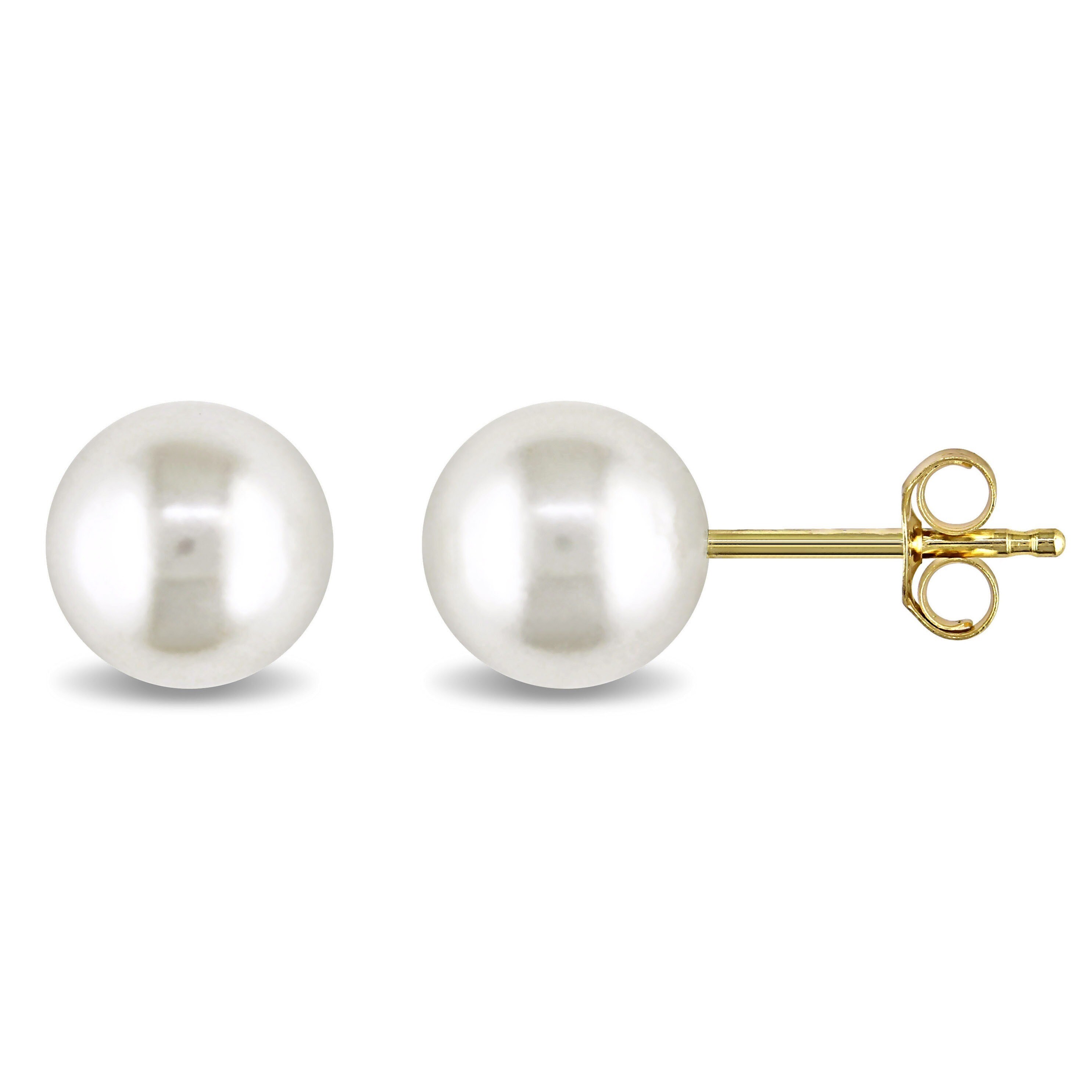 Miadora 10k Yellow Gold Cultured White Pearl Stud Earrings (6 6.5 mm)