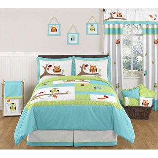 Turquoise and Lime Hooty 4-piece Bedding Set