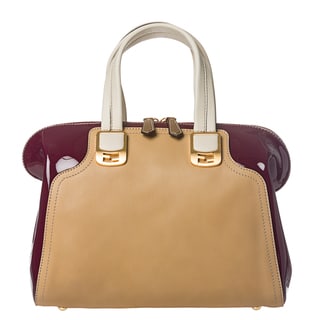 Fendi 'Chameleon' Cherry/ Tan Color-block Leather Satchel