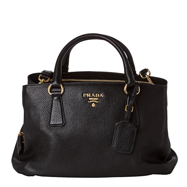 Prada \u0026#39;Vitello Daino\u0026#39; Black Grained Leather Satchel - 14946714 ...