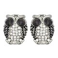 Kate Marie Goldtone or Silvertone Black Rhinestone Owl Design Earrings