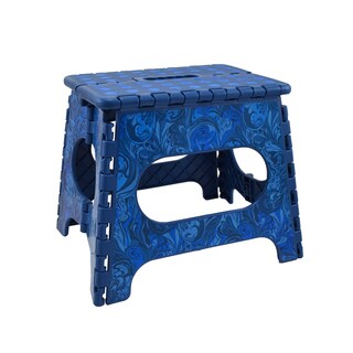 Three to Tango Blue Feather Swirl Folding Step Stool