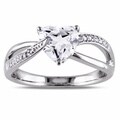 Miadora Sterling Silver White Sapphire and Diamond Heart Ring (H-I, I2-I3)