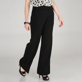 Hanna & Gracie Women's Black Wide-leg Trouser Pants with Cuffs