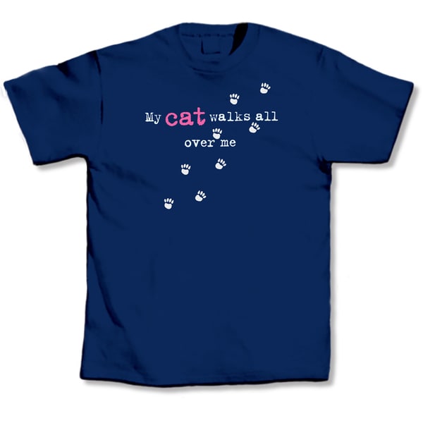Blue 'My Cat Walks All Over Me' T-shirt