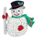 Silvertone Crystal Snowman Brooch