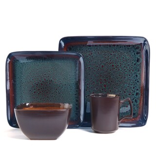 Kenzo Square Reactive Glaze 16-piece Dinnerware Set