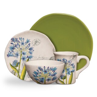 Gibson 'Botanical Charm' 16-piece Blue Flower Decal Dinnerware Set