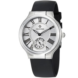 Philip Stein Women's 'Novelties' Silver Dial Black Rubber Strap Watch