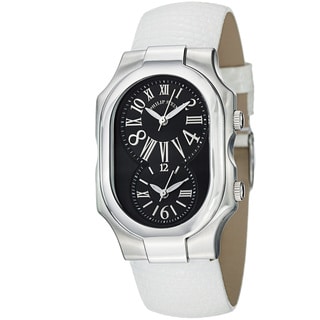 Philip Stein Women's 'Signature' Black Dial White Leather Strap Watch