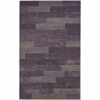 Hand-knotted Geometric Plum New Zealand Wool Rug (5' x 8')