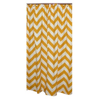 Yellow and White Chevron Cotton Shower Curtain