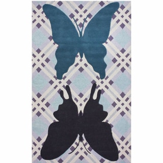 Rug Collective Handmade Kids Butterfly Light Blue Wool Rug
