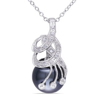 Miadora Sterling Silver Tahitian Pearl and Diamond Accent Necklace (10-10.5 mm)