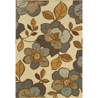 Best Shopping Floral Outdoor/Indoor Ivory/Grey Area Rug