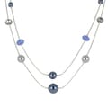 Roman Silvertone Blue and Grey Faux Pearl and Faceted Crystal Necklace